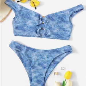 Women’s Tie Dye Ring Linked Off Shoulder Bikini